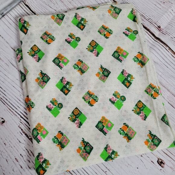 Vintage 70s Novelty Flower Pot Fabric 47x57 - Picture 2 of 5